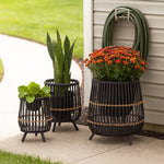 Load image into Gallery viewer, Planters Set of 3 - Black Bamboo Wood Footed, 10/14/17 in.
