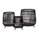 Load image into Gallery viewer, Planters Set of 3 - Black Bamboo Wood Footed, 10/14/17 in.
