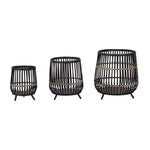 Load image into Gallery viewer, Planters Set of 3 - Black Bamboo Wood Footed, 10/14/17 in.
